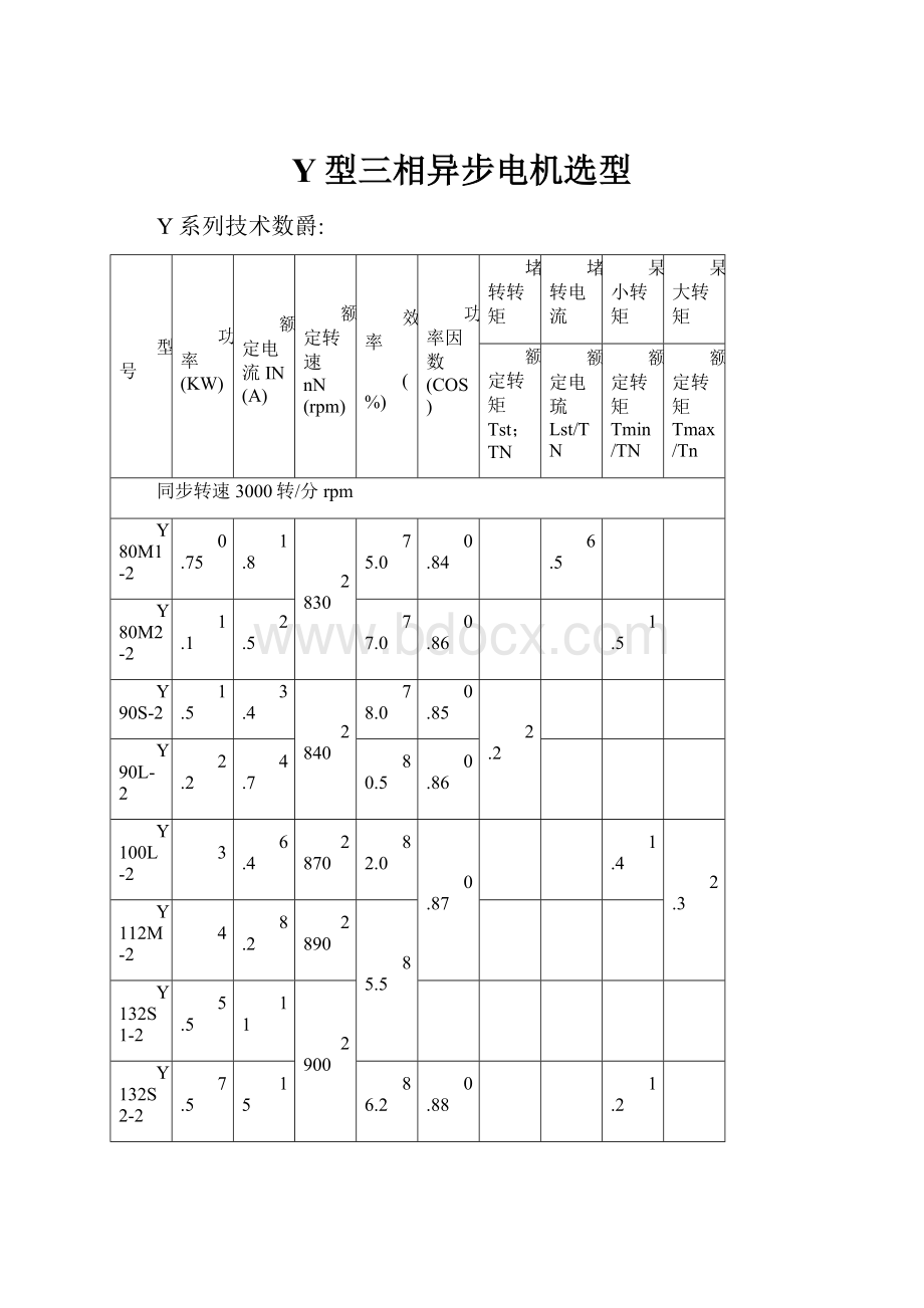 Y型三相异步电机选型.docx