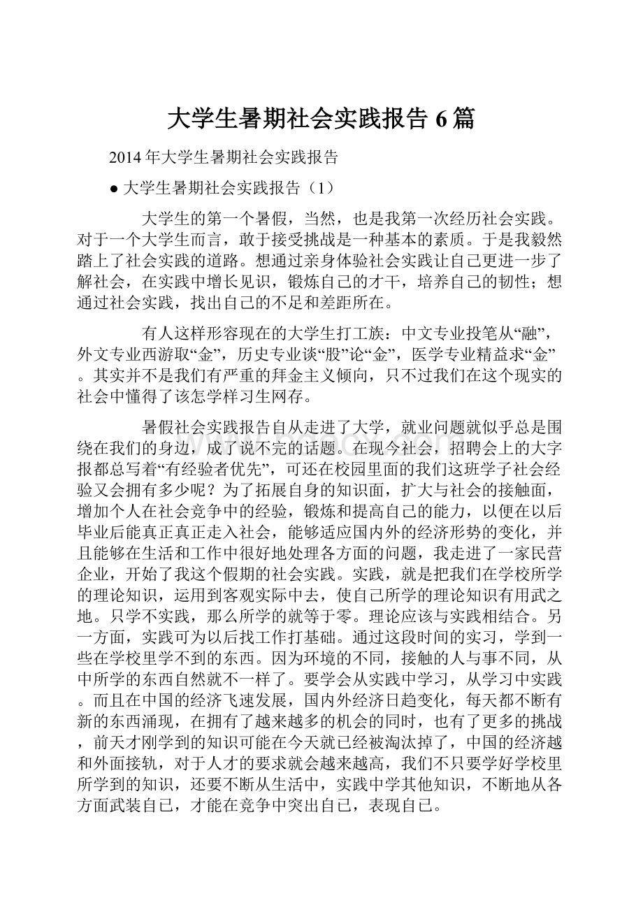 大学生暑期社会实践报告6篇文档格式.docx