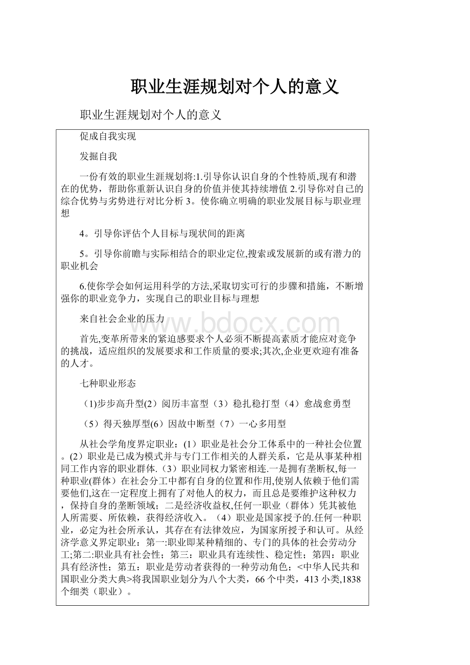 职业生涯规划对个人的意义.docx_第1页