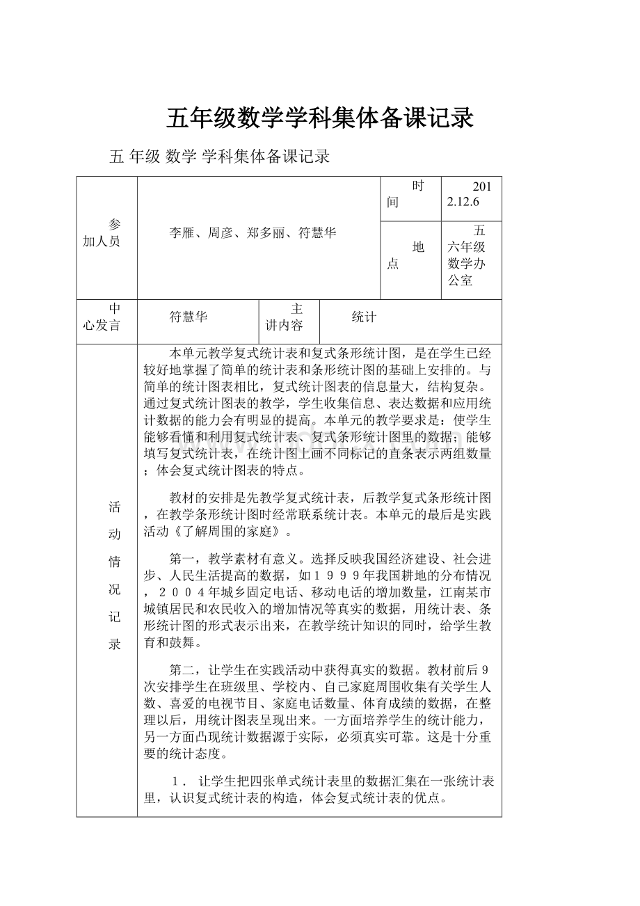 五年级数学学科集体备课记录Word文档格式.docx_第1页