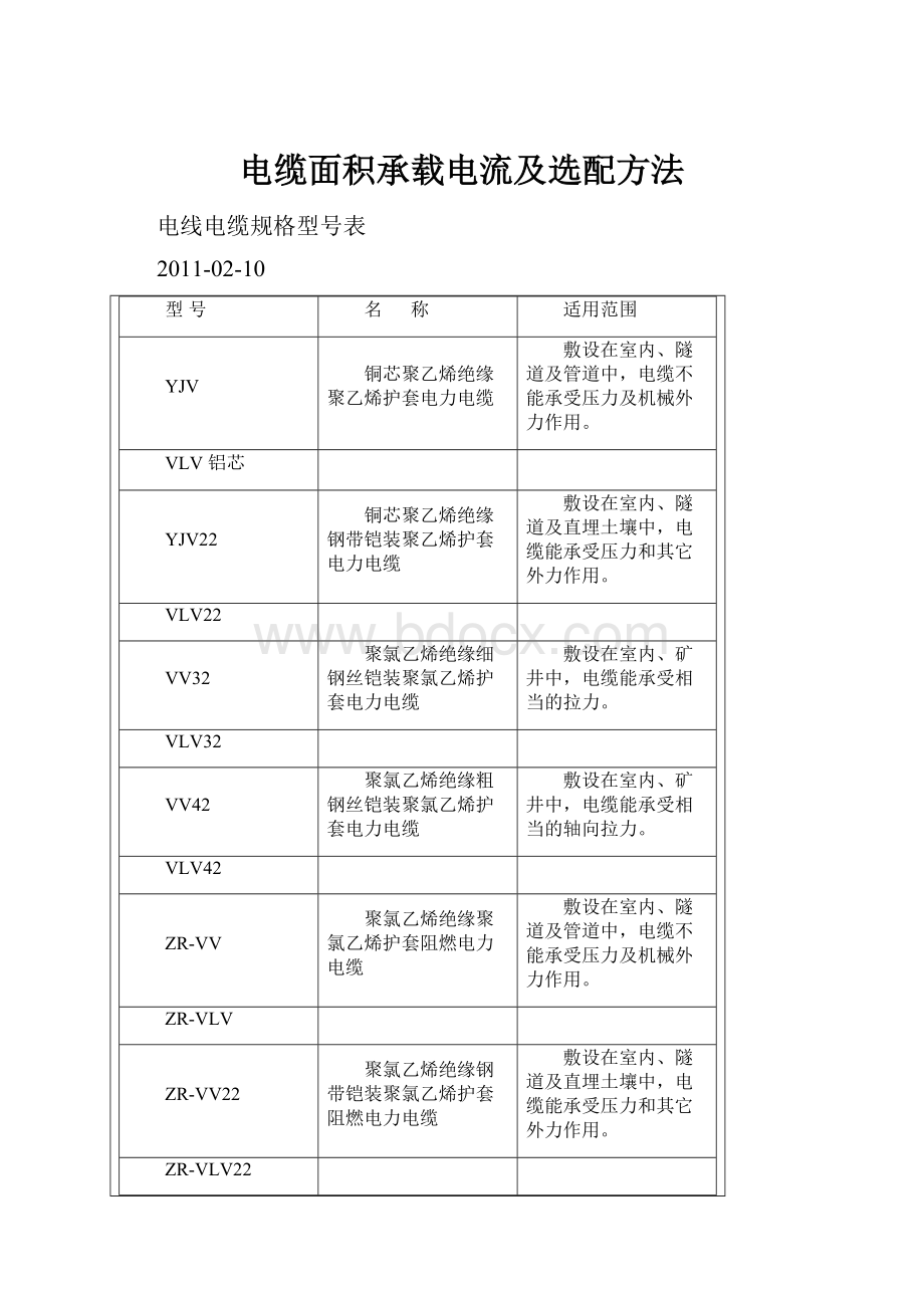 电缆面积承载电流及选配方法.docx_第1页