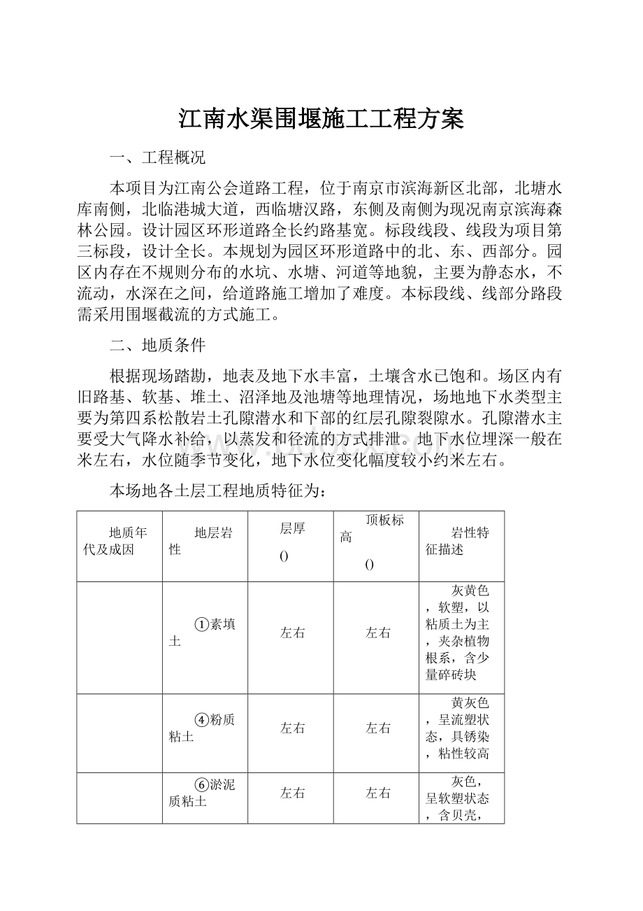 江南水渠围堰施工工程方案Word文档下载推荐.docx_第1页