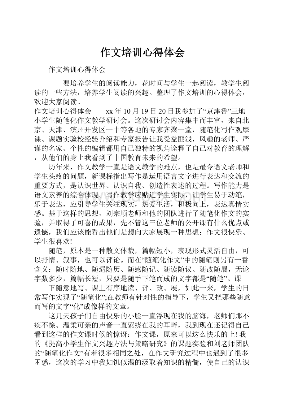 作文培训心得体会Word文档格式.docx