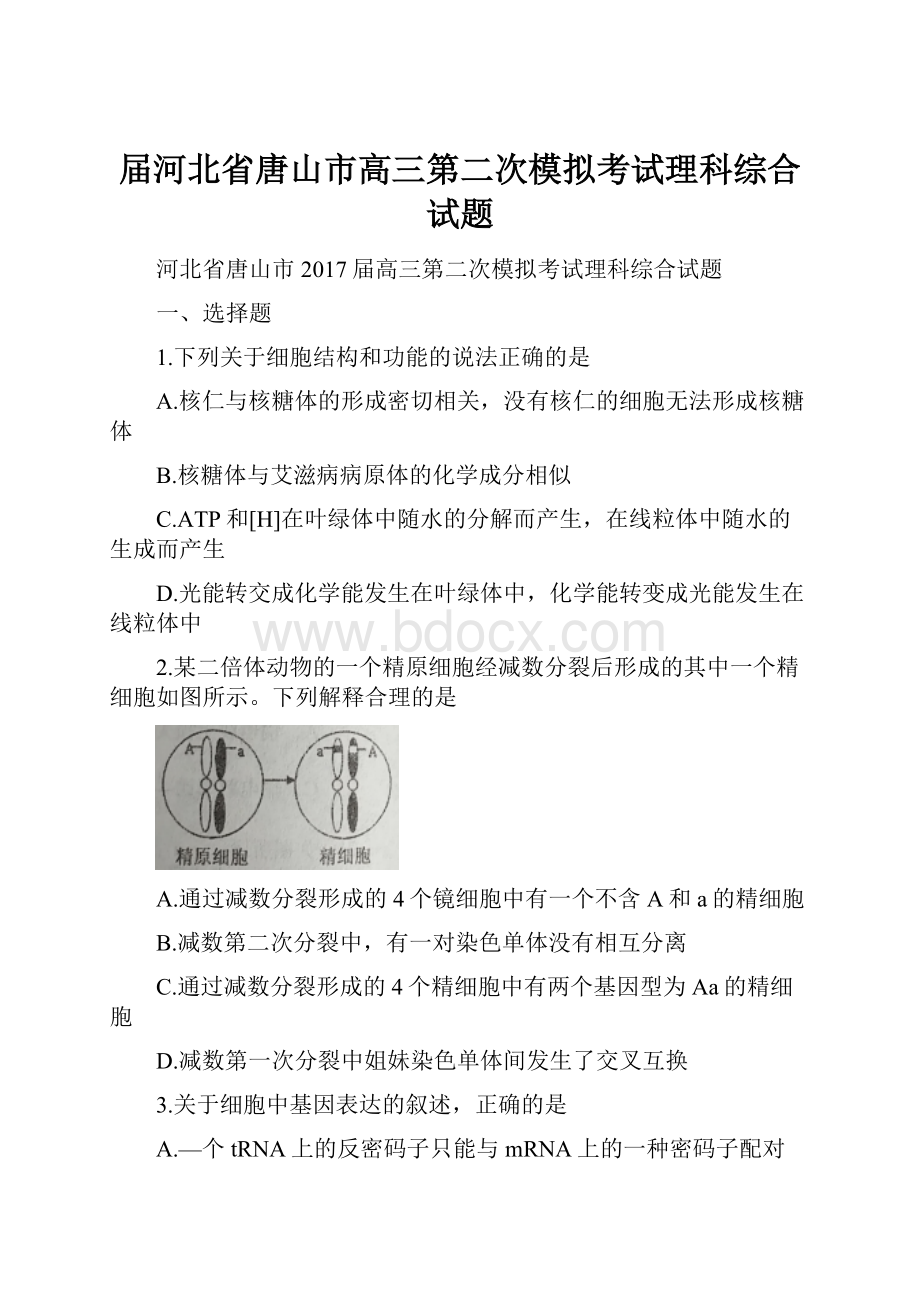 届河北省唐山市高三第二次模拟考试理科综合试题.docx