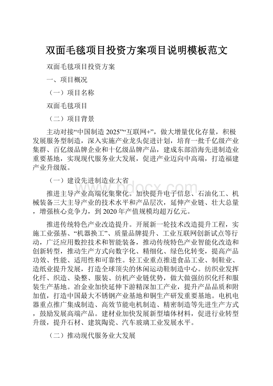 双面毛毯项目投资方案项目说明模板范文Word格式文档下载.docx_第1页