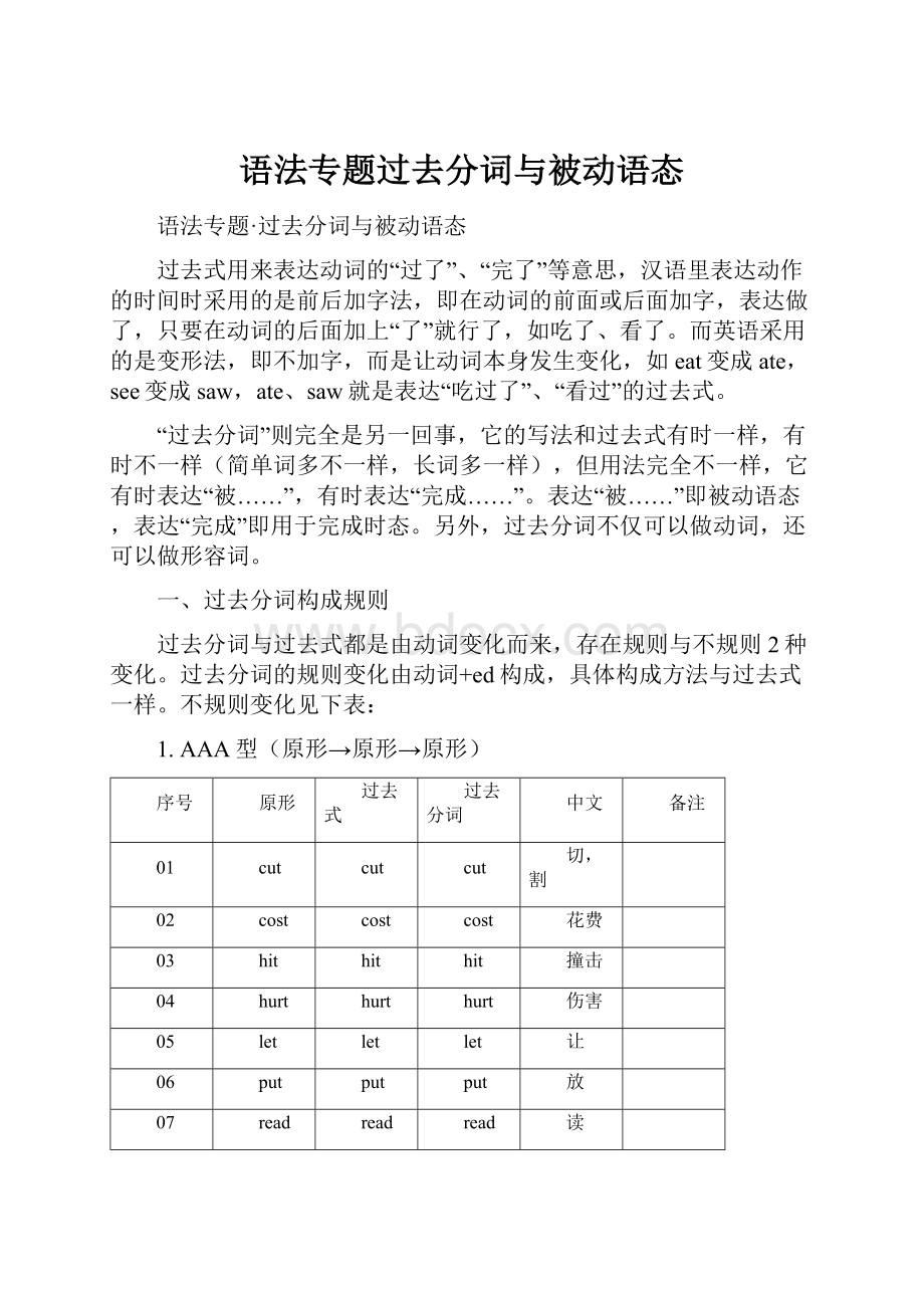 语法专题过去分词与被动语态.docx