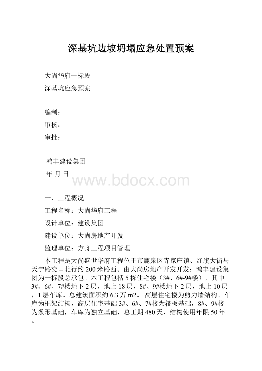 深基坑边坡坍塌应急处置预案Word格式.docx