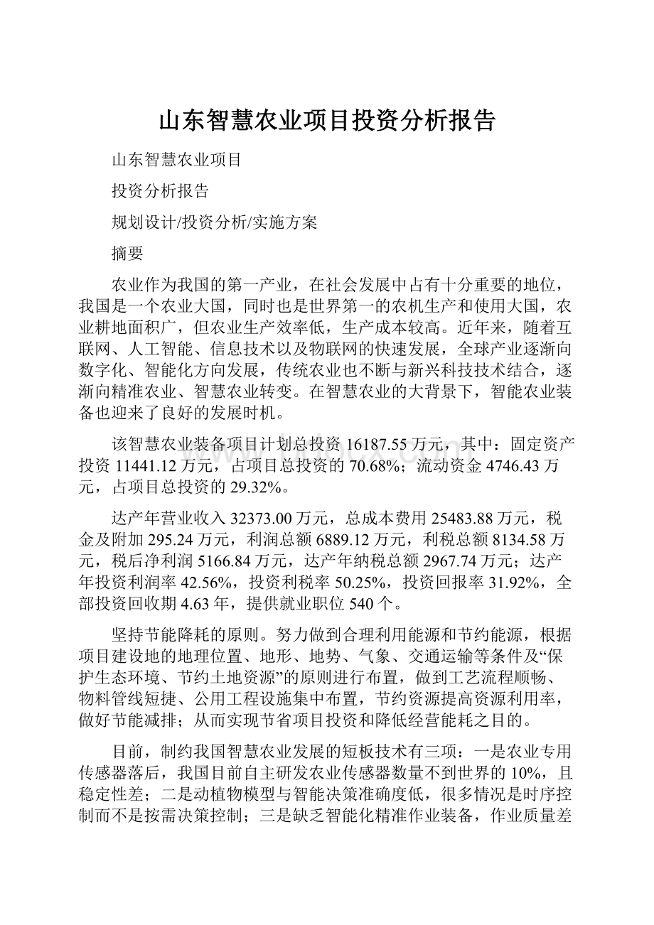 山东智慧农业项目投资分析报告Word文档格式.docx