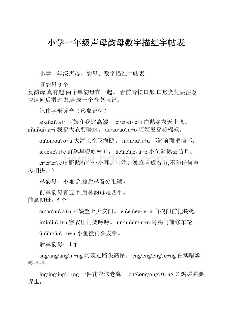 小学一年级声母韵母数字描红字帖表Word文件下载.docx