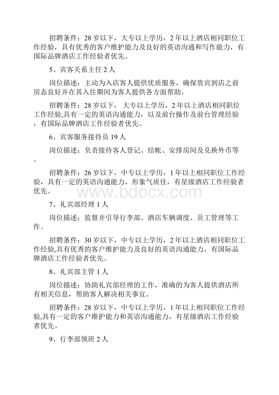 筹备酒店招聘岗位Word格式文档下载.docx_第2页