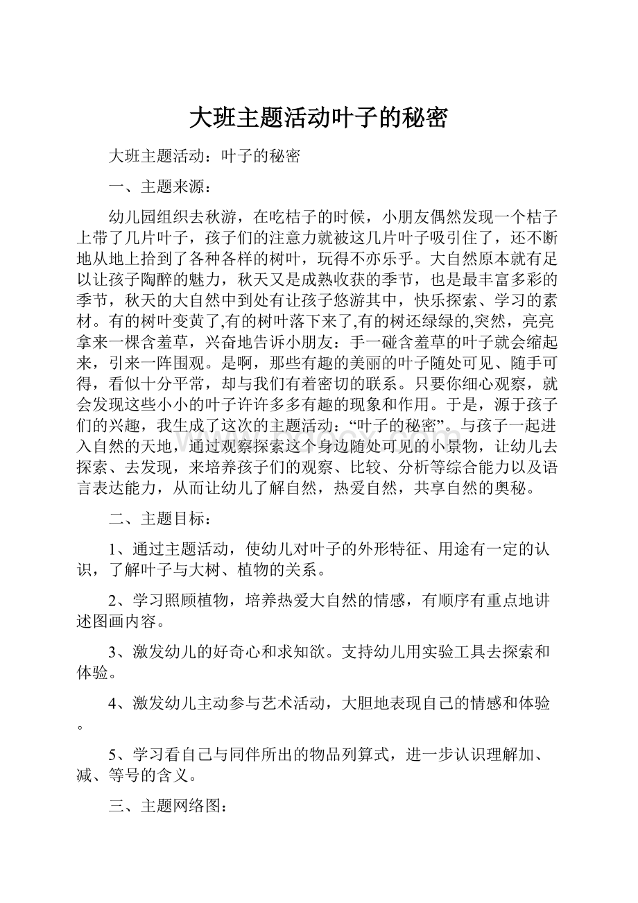 大班主题活动叶子的秘密.docx_第1页