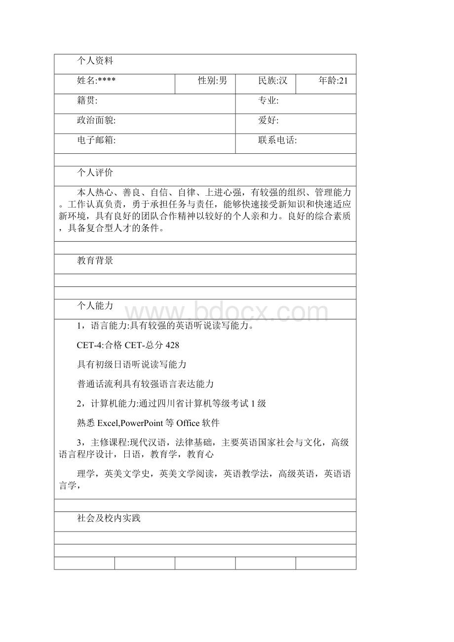 个人简历模板word版Word格式.docx_第2页