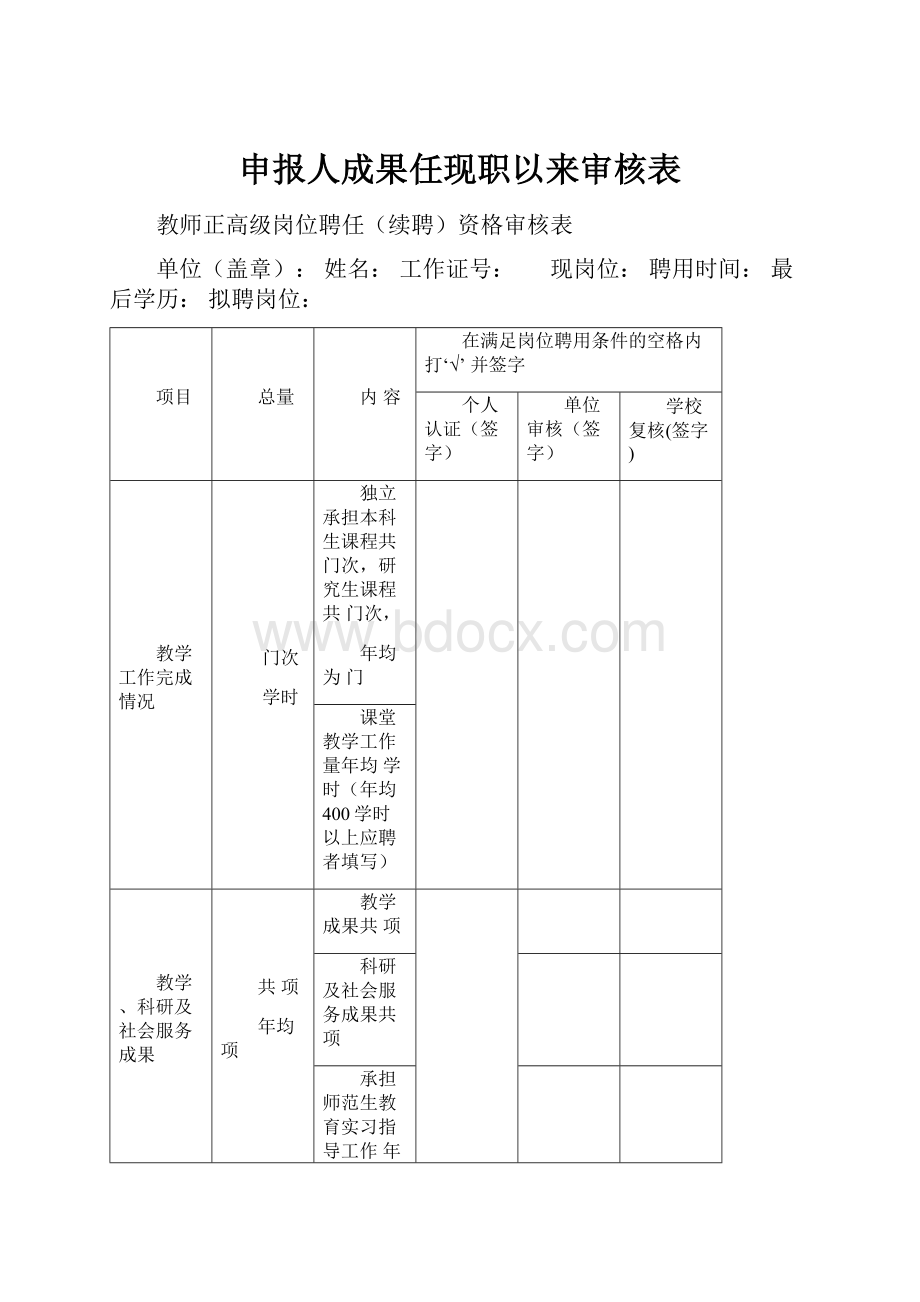 申报人成果任现职以来审核表.docx