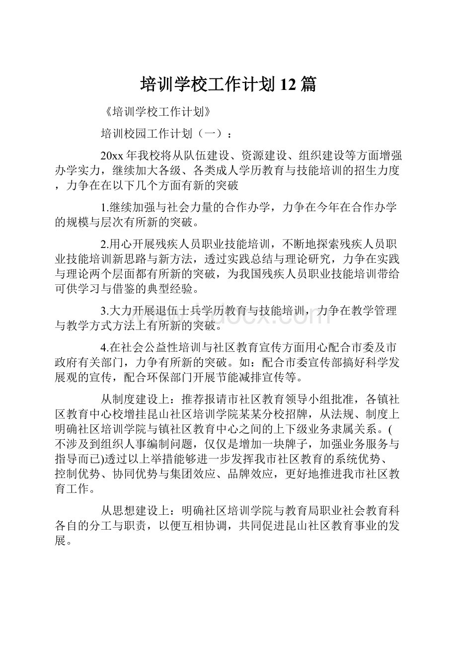 培训学校工作计划12篇文档格式.docx