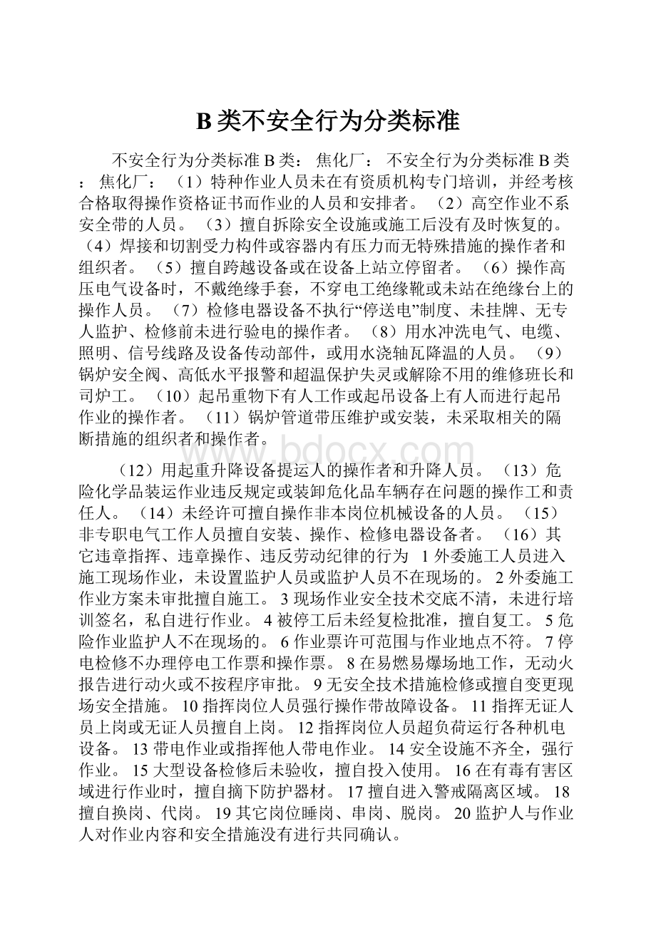 B类不安全行为分类标准.docx_第1页