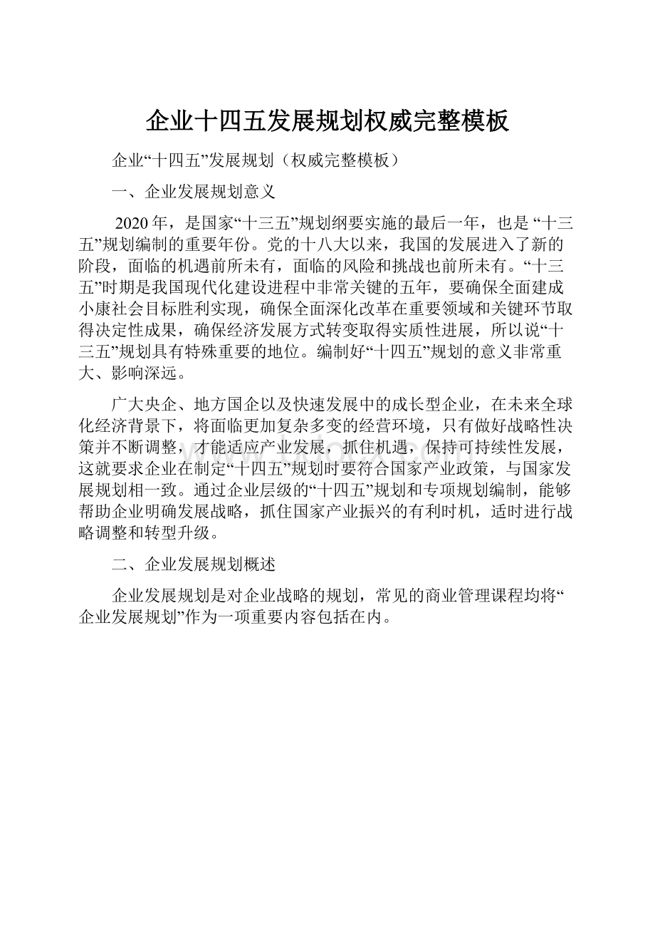 企业十四五发展规划权威完整模板文档格式.docx_第1页