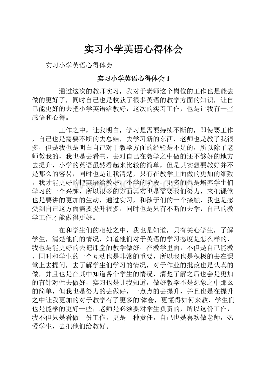 实习小学英语心得体会文档格式.docx