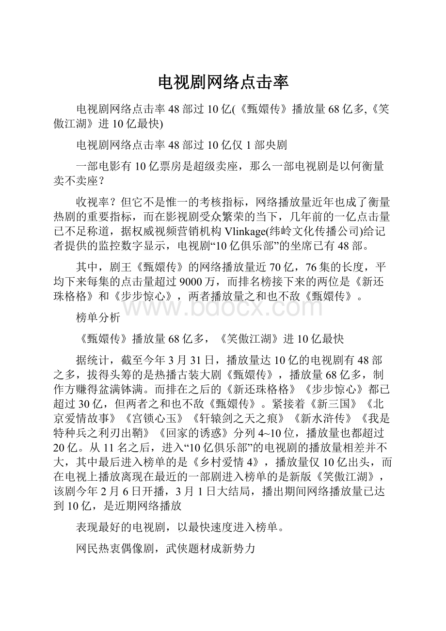 电视剧网络点击率Word格式文档下载.docx