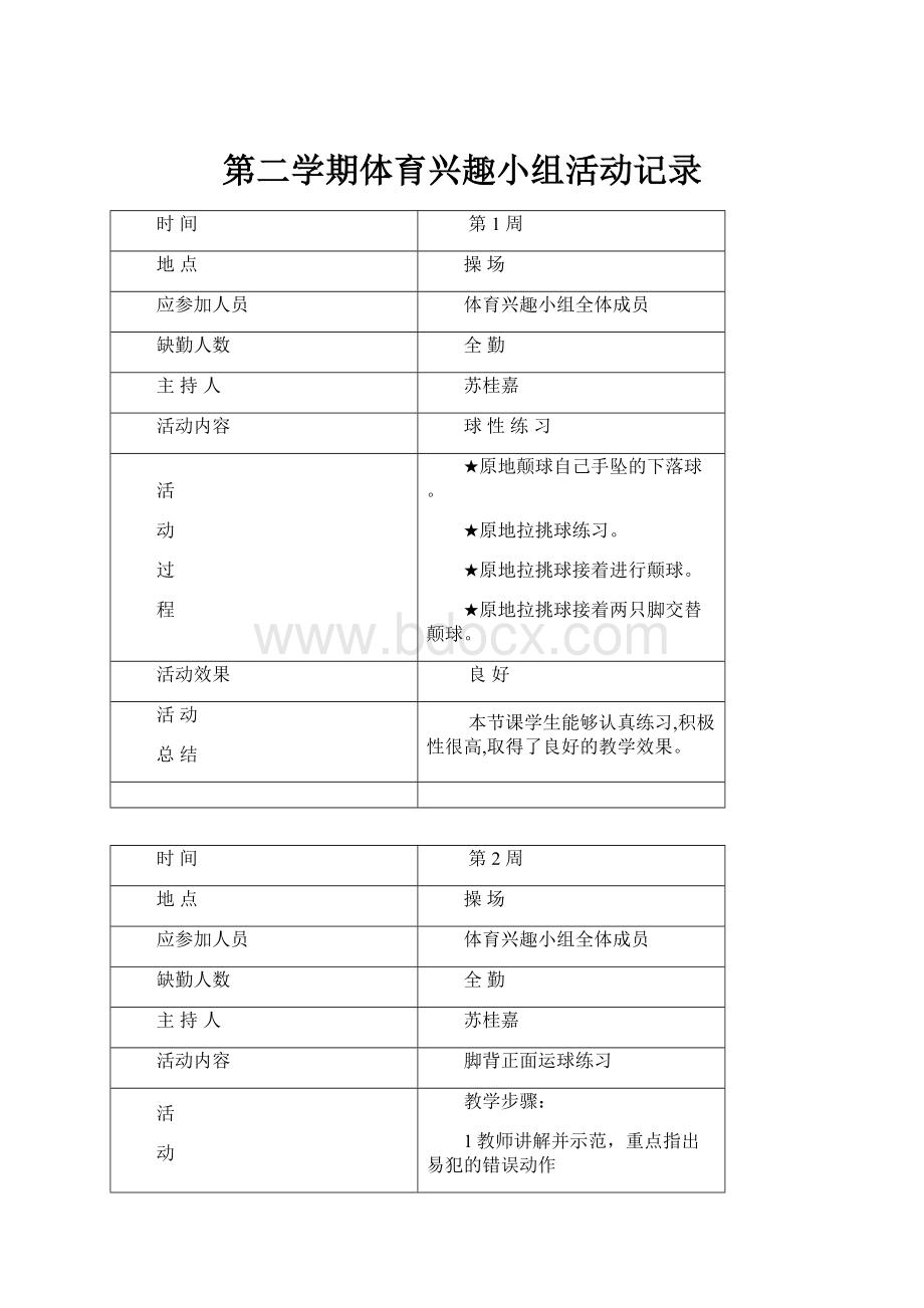 第二学期体育兴趣小组活动记录.docx