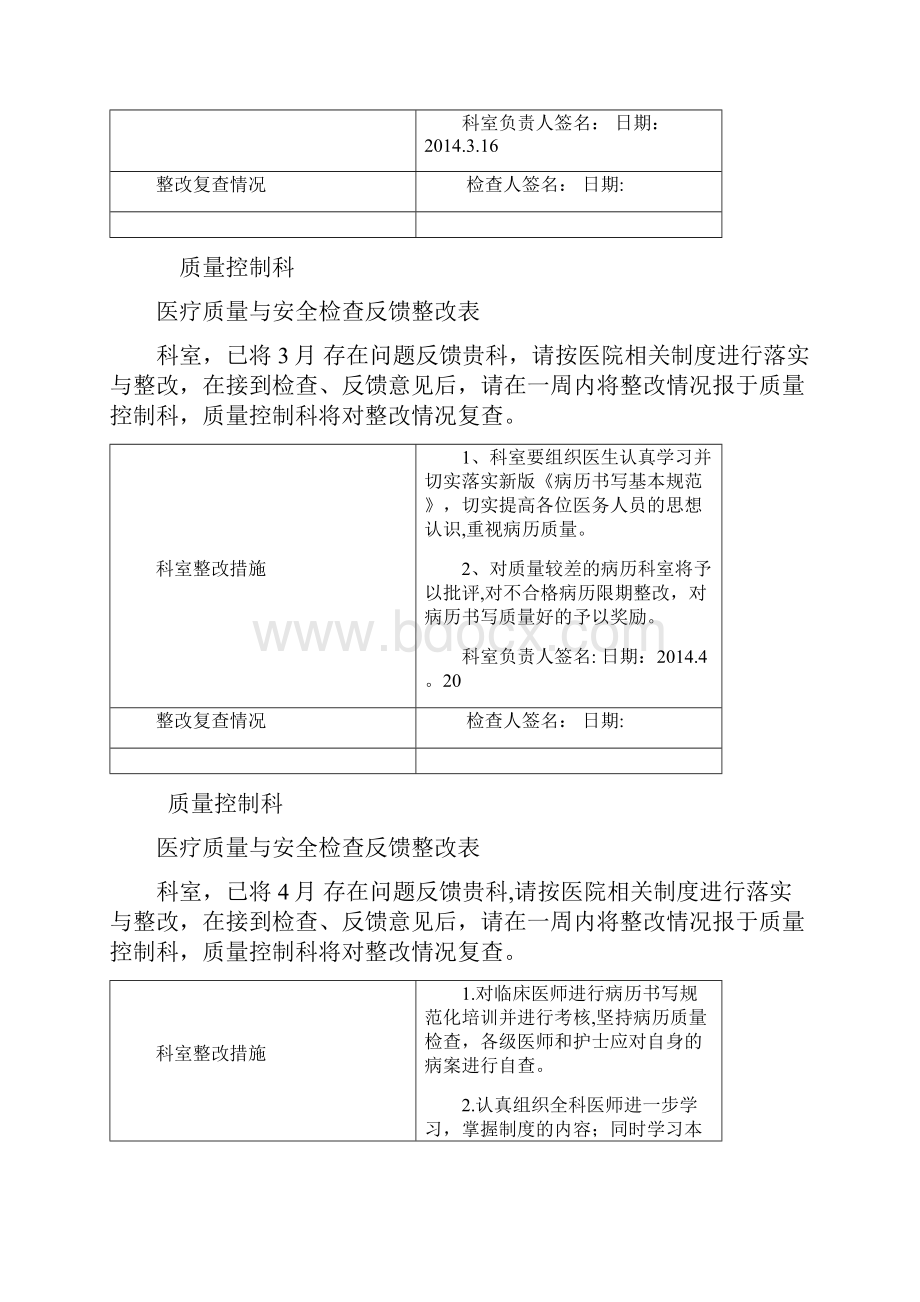 医疗质量与安全检查反馈整改表Word格式.docx_第2页