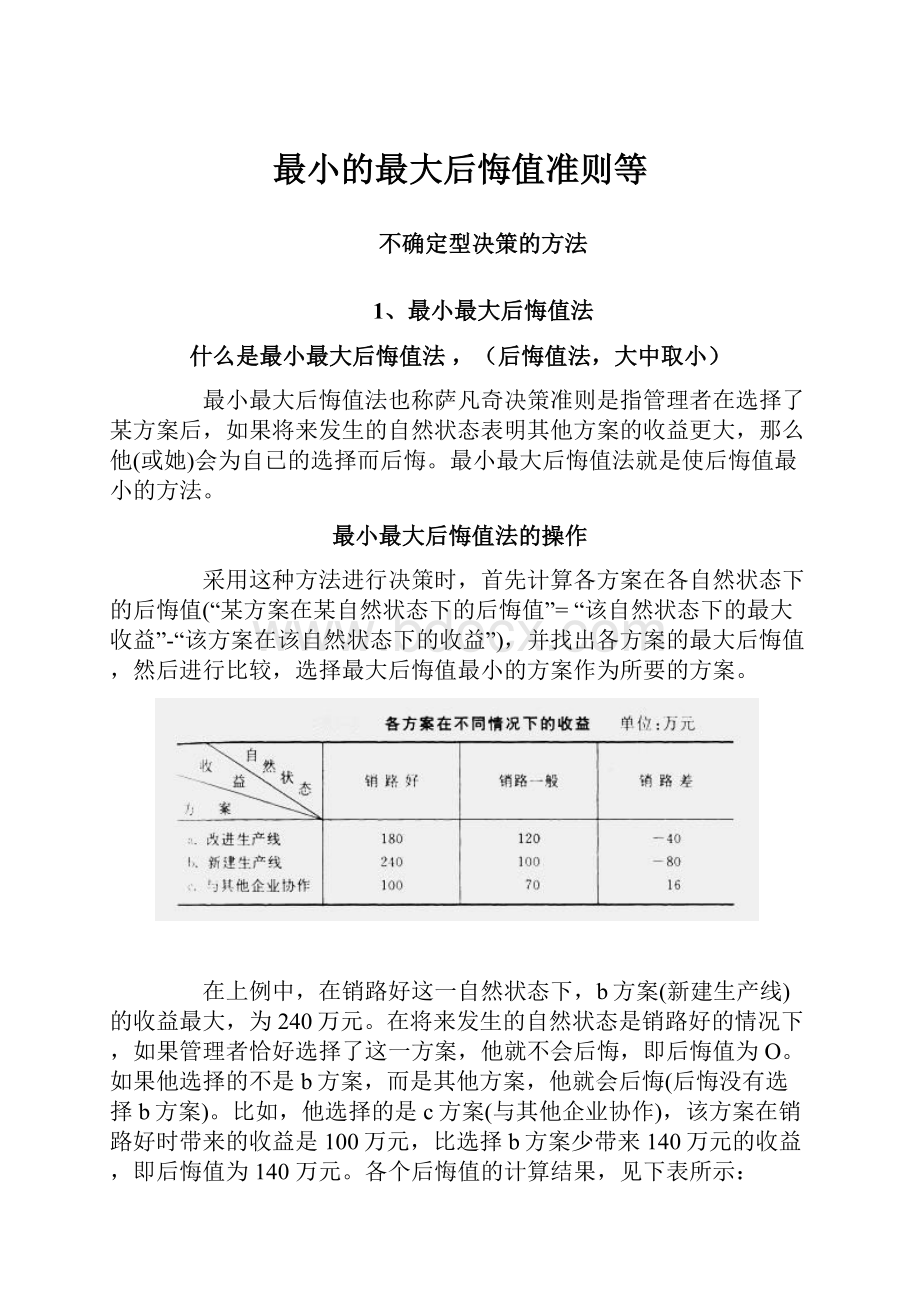 最小的最大后悔值准则等.docx