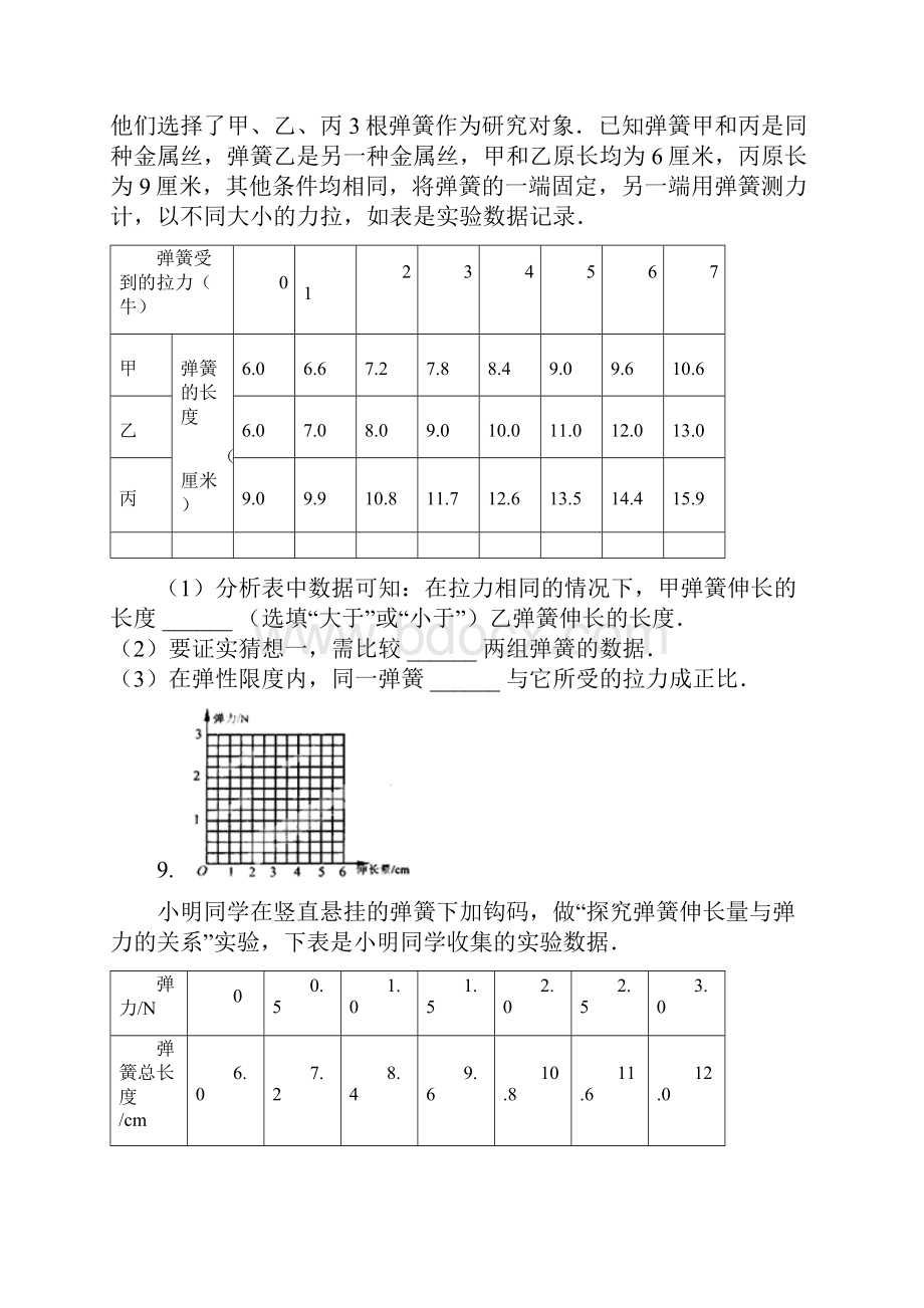 中考物理专项练习之弹性形变和塑性变化与胡克定律含答案Word文档格式.docx_第3页