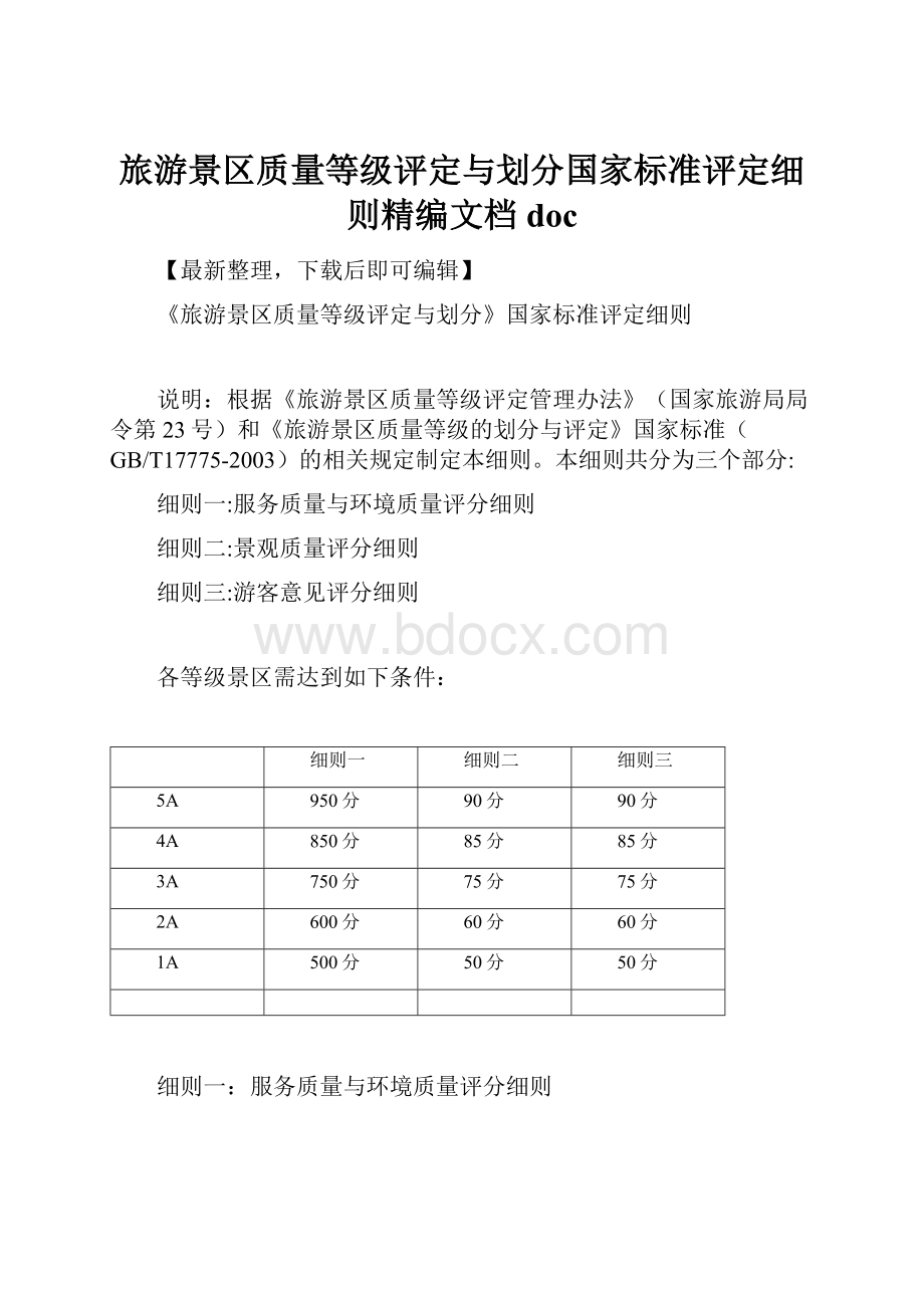 旅游景区质量等级评定与划分国家标准评定细则精编文档doc.docx_第1页