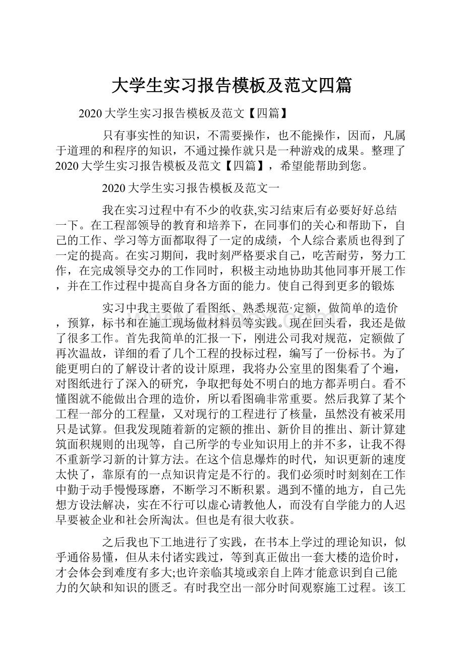 大学生实习报告模板及范文四篇.docx