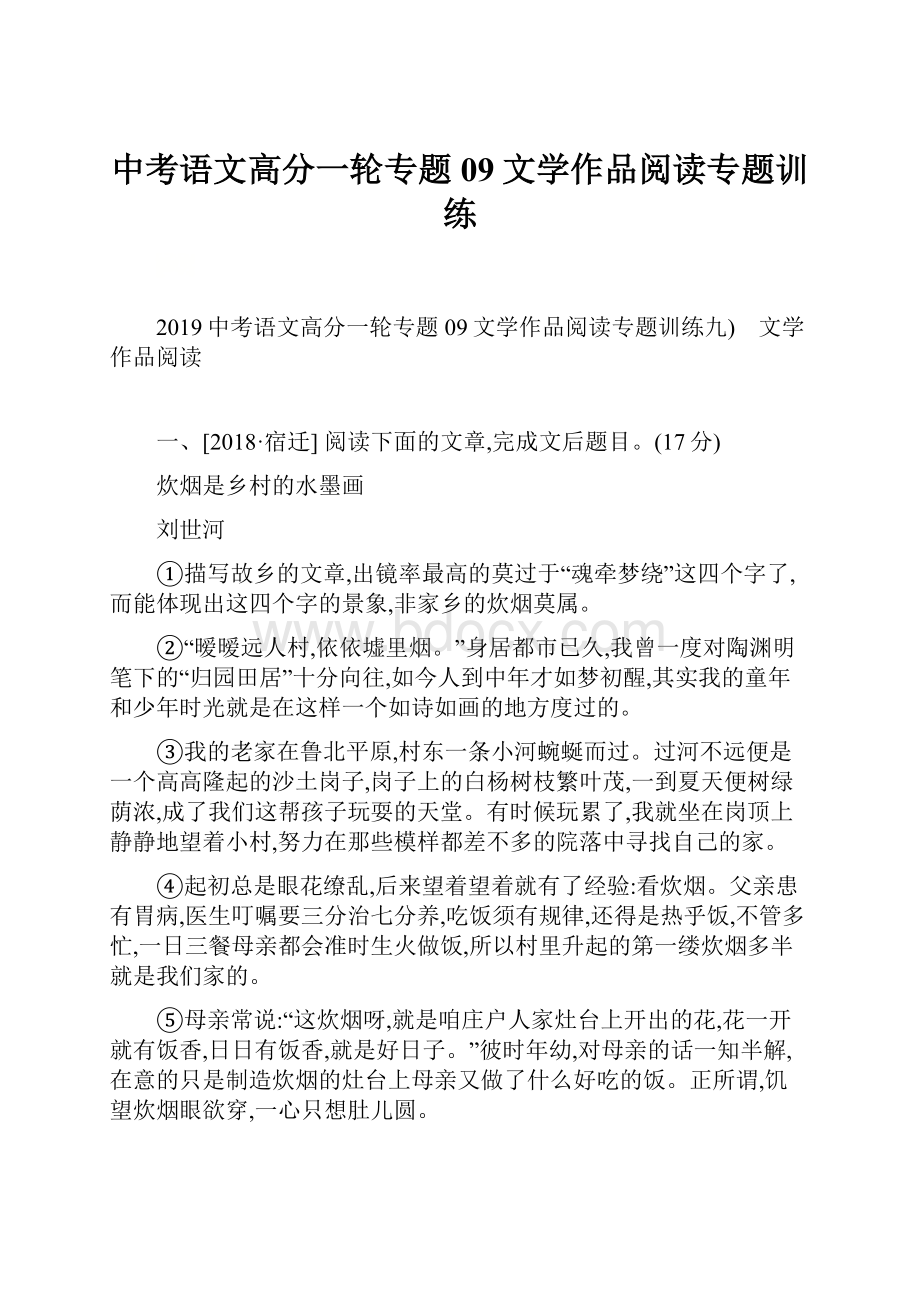 中考语文高分一轮专题09文学作品阅读专题训练Word格式文档下载.docx