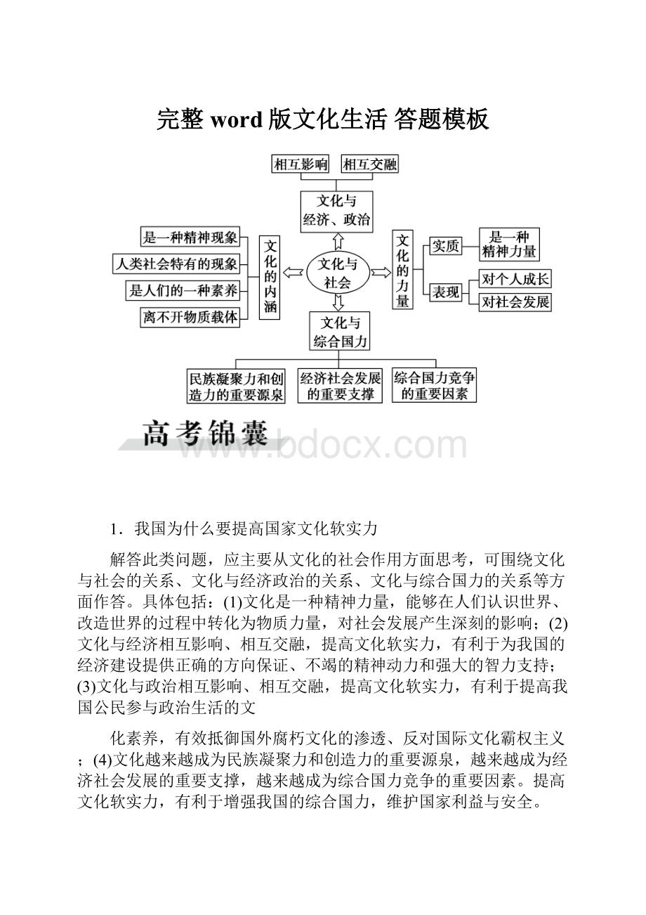 完整word版文化生活 答题模板.docx_第1页