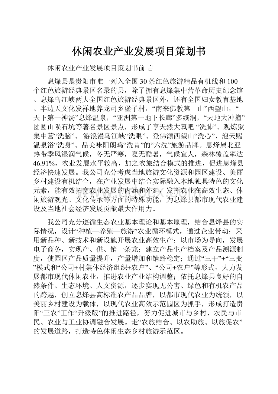 休闲农业产业发展项目策划书.docx_第1页