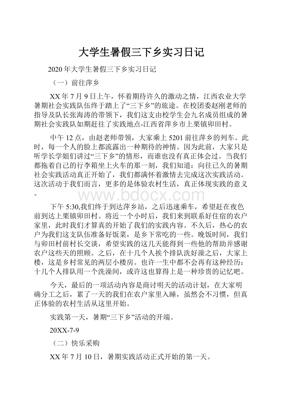 大学生暑假三下乡实习日记.docx