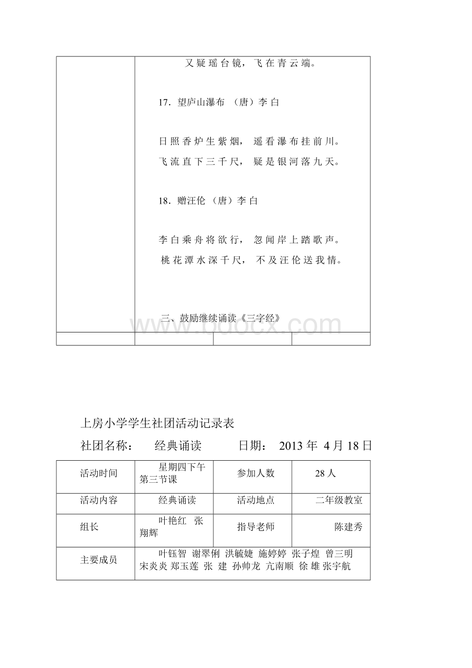 经典诵读社团精彩活动记录簿表Word文档下载推荐.docx_第3页