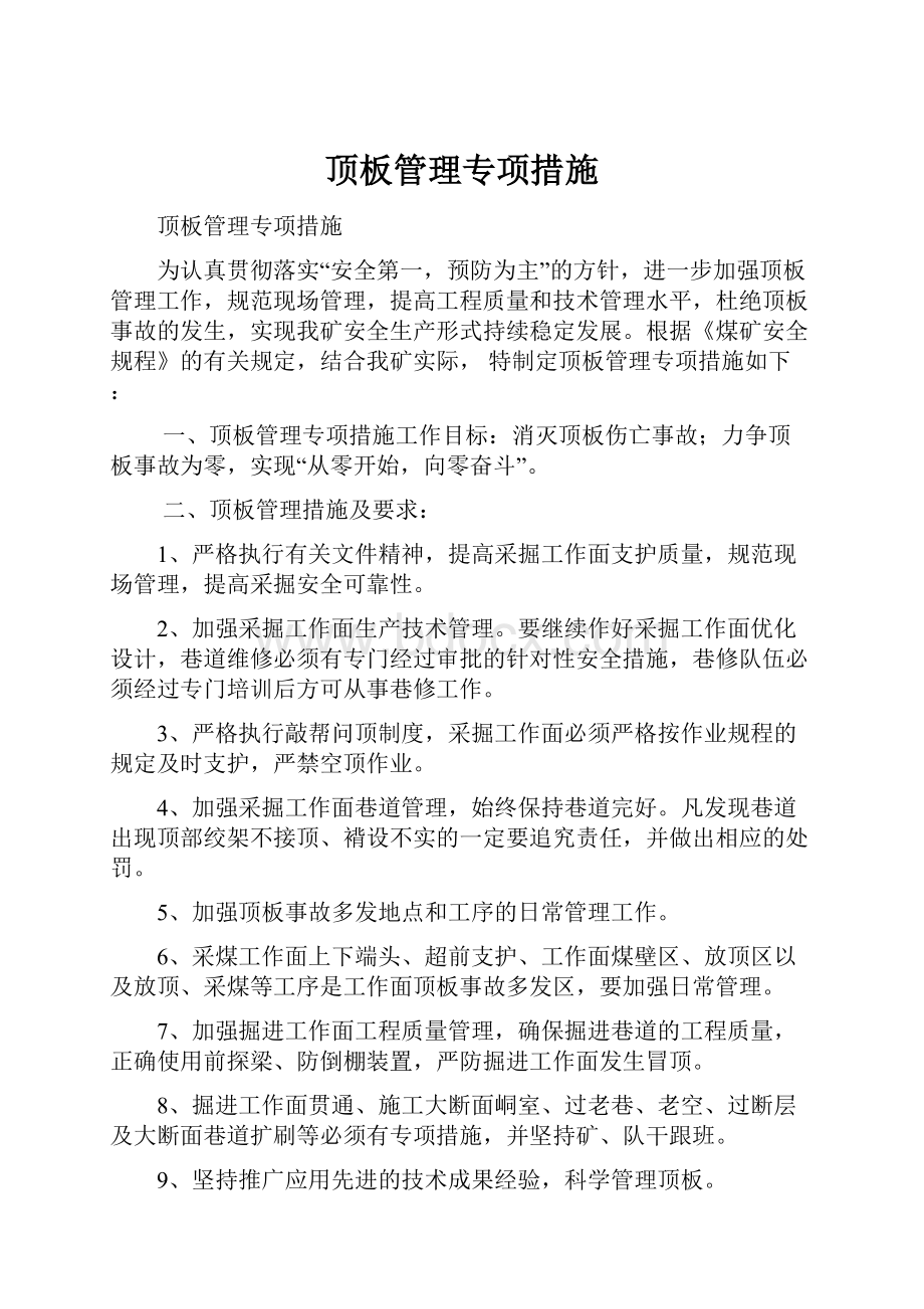 顶板管理专项措施Word格式文档下载.docx_第1页