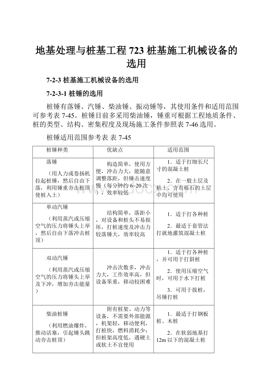 地基处理与桩基工程723 桩基施工机械设备的选用.docx