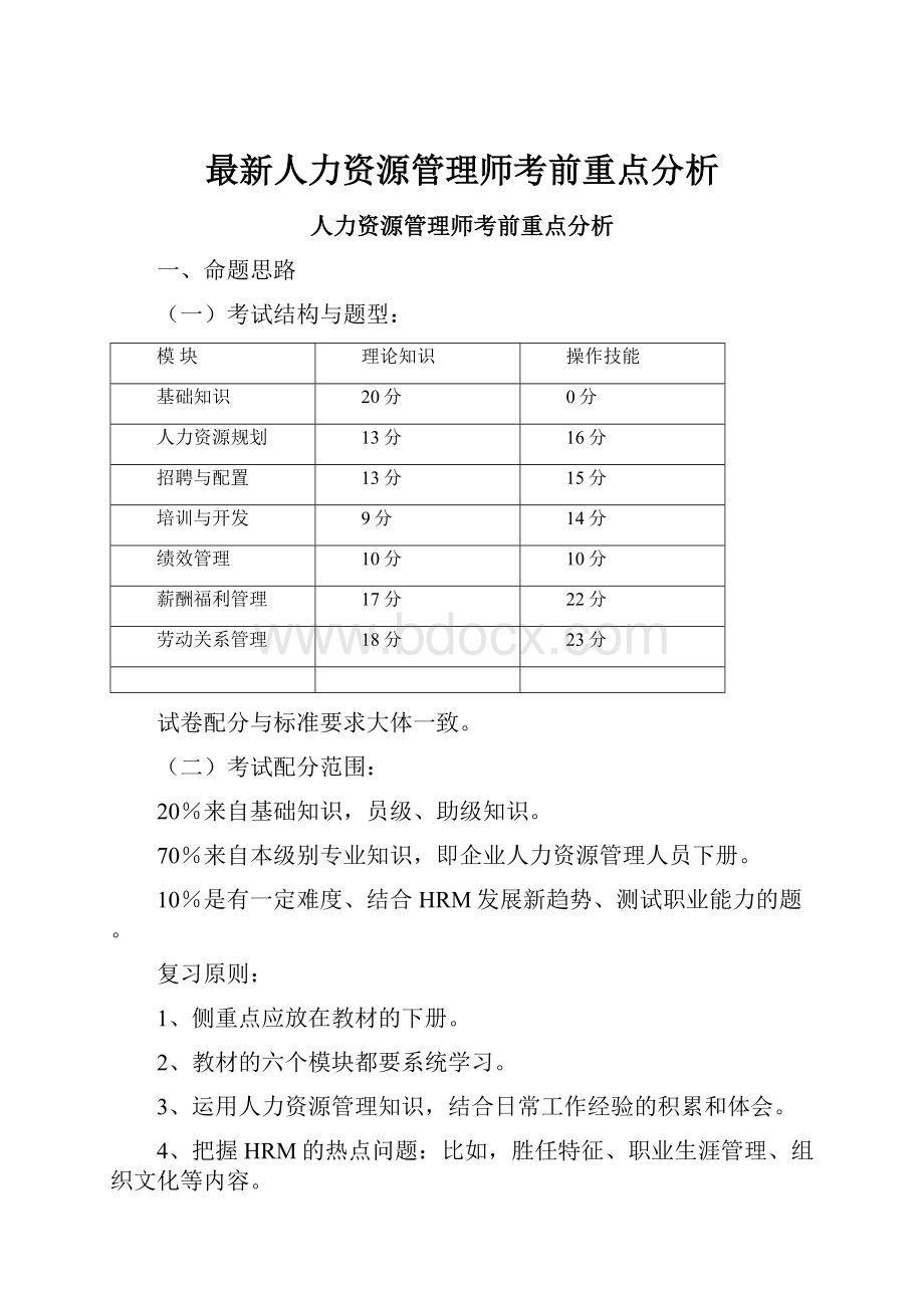 最新人力资源管理师考前重点分析.docx_第1页