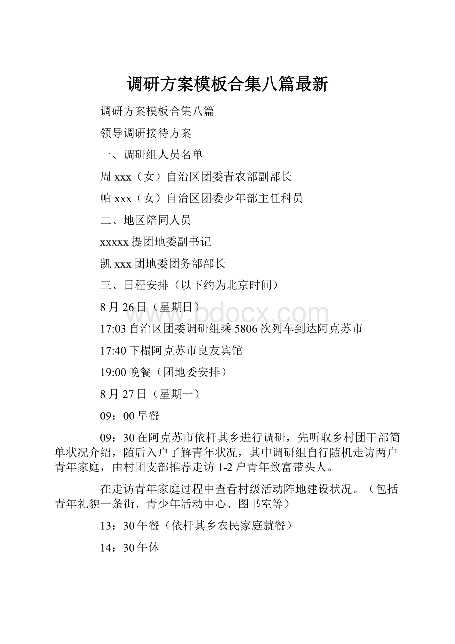 调研方案模板合集八篇最新Word格式.docx