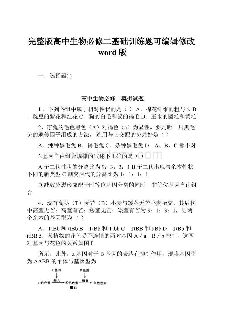 完整版高中生物必修二基础训练题可编辑修改word版.docx