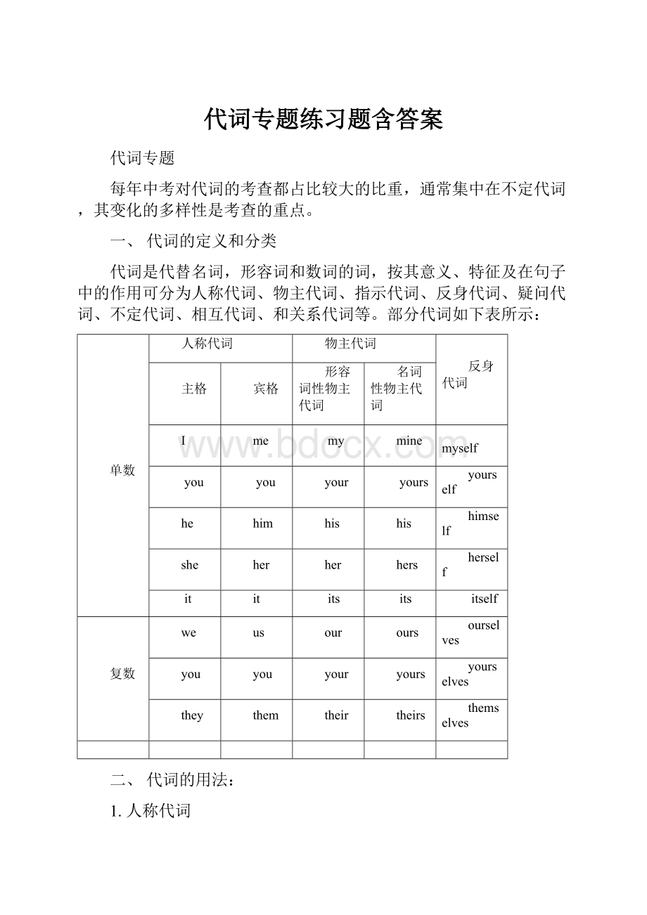 代词专题练习题含答案.docx