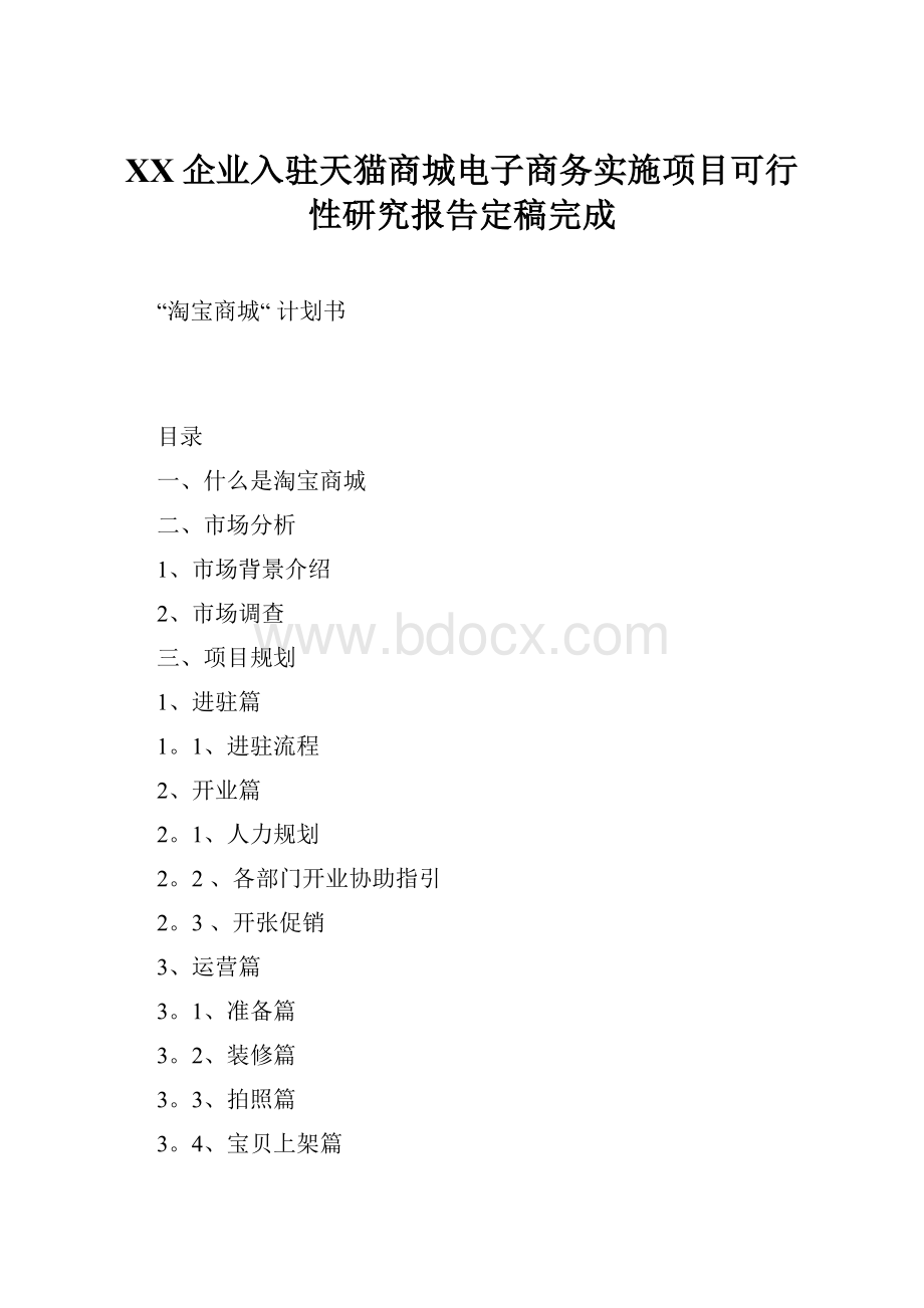 XX企业入驻天猫商城电子商务实施项目可行性研究报告定稿完成.docx