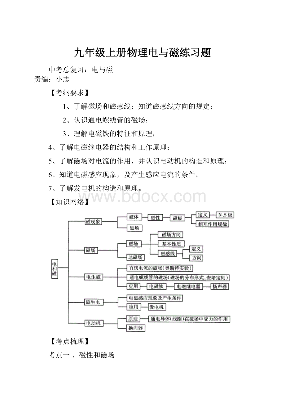 九年级上册物理电与磁练习题.docx_第1页