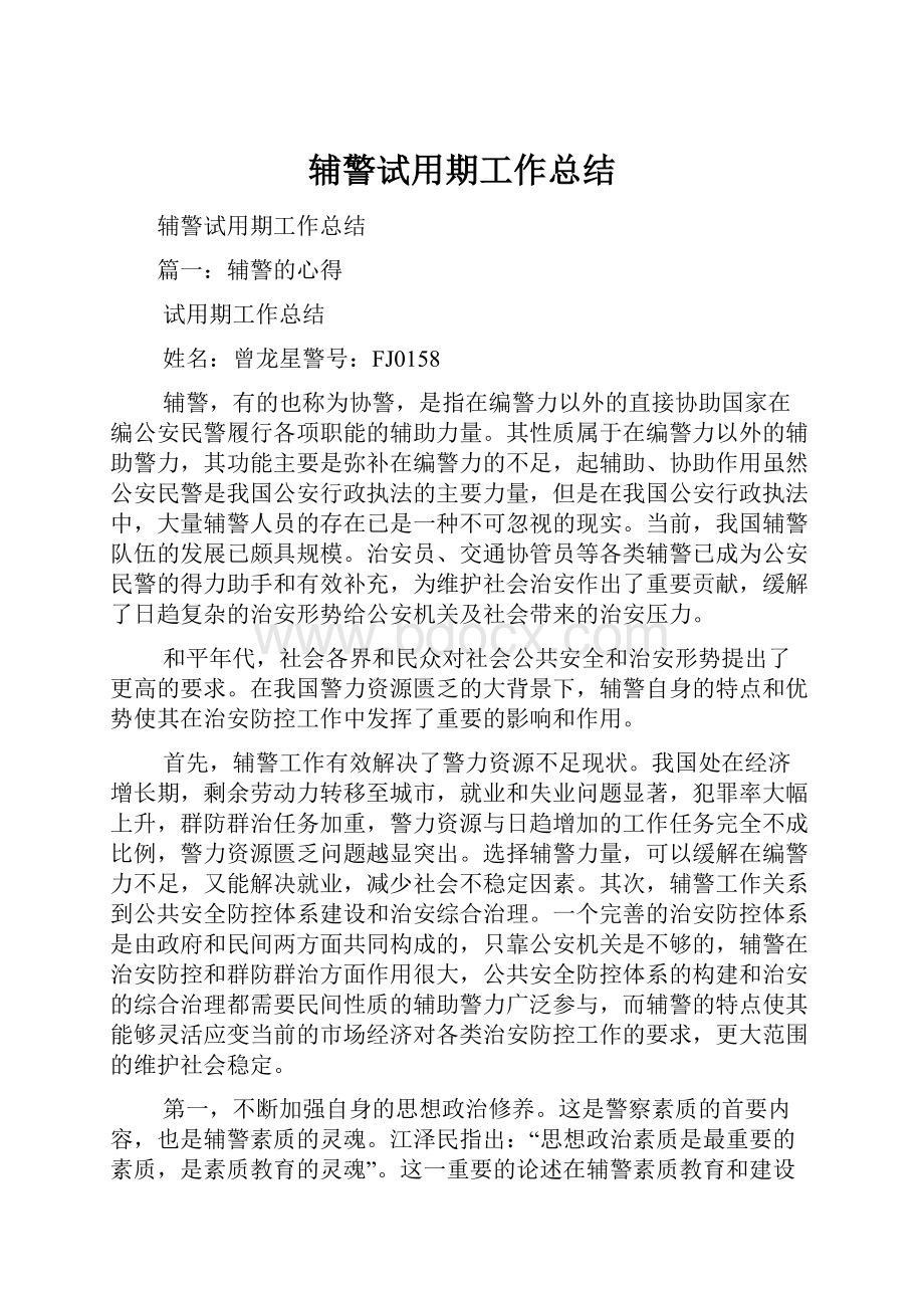 辅警试用期工作总结.docx_第1页