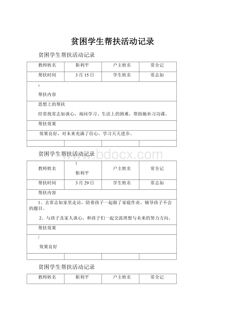 贫困学生帮扶活动记录Word文件下载.docx