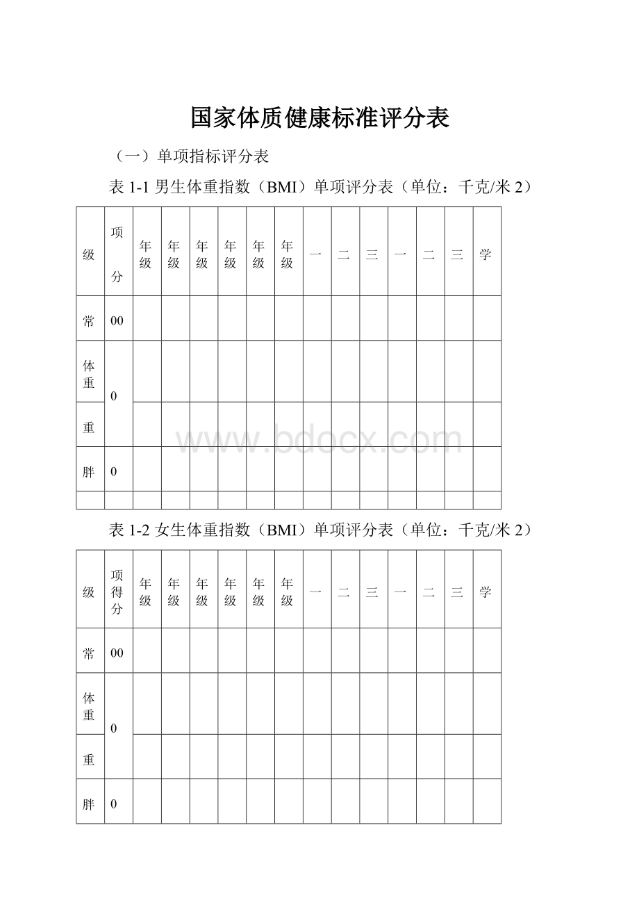 国家体质健康标准评分表Word格式文档下载.docx