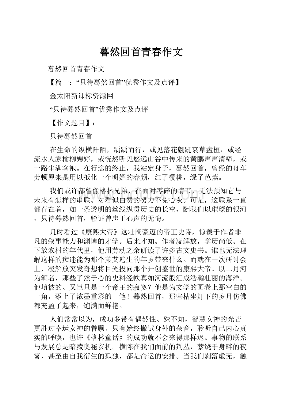 暮然回首青春作文Word文件下载.docx