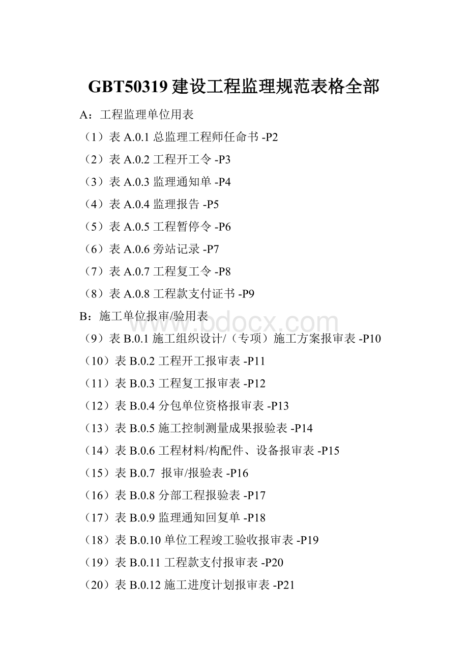 GBT50319建设工程监理规范表格全部.docx_第1页