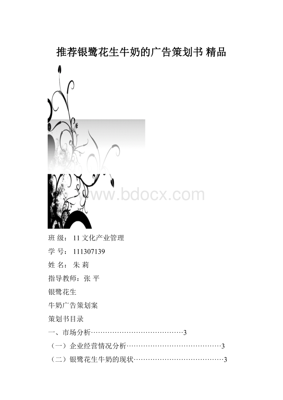 推荐银鹭花生牛奶的广告策划书 精品.docx_第1页