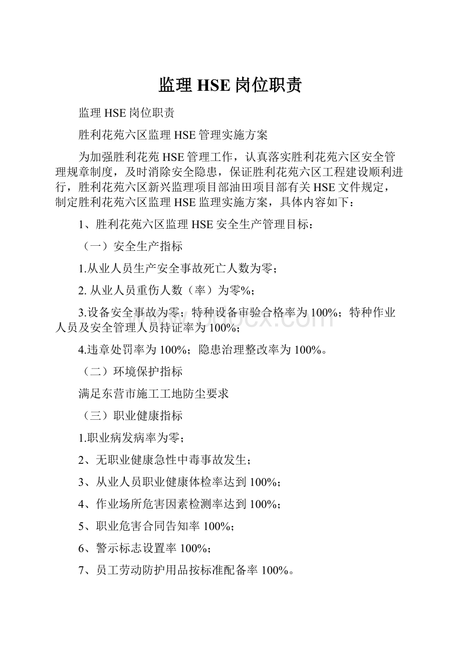 监理HSE岗位职责Word文档格式.docx