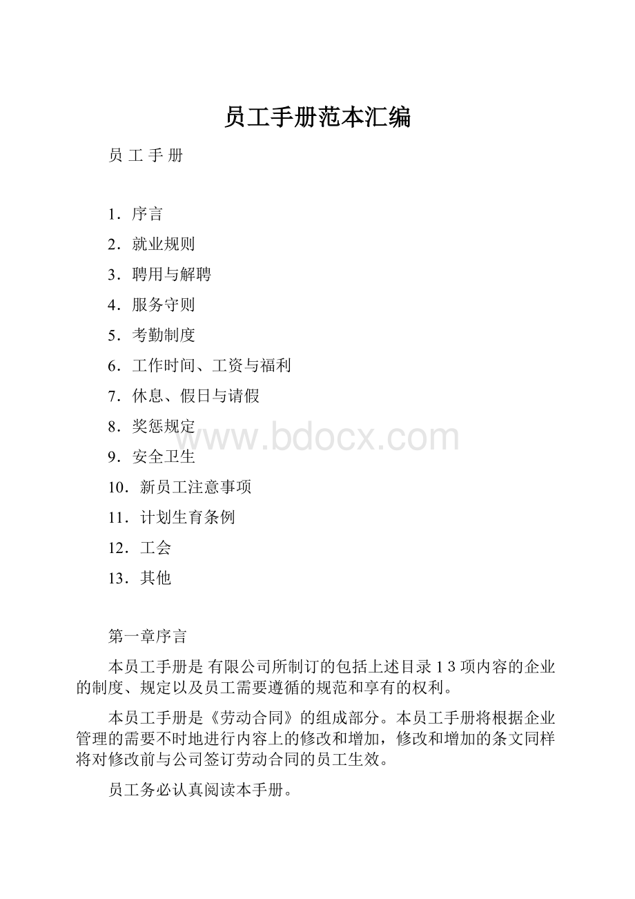 员工手册范本汇编Word格式.docx