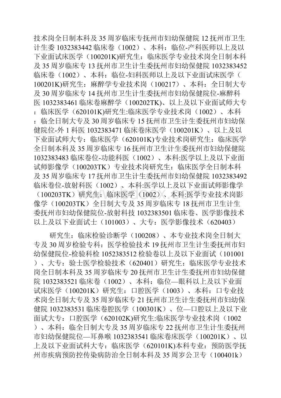 抚州市事业单位公开招聘职位表卫生岗位.docx_第2页